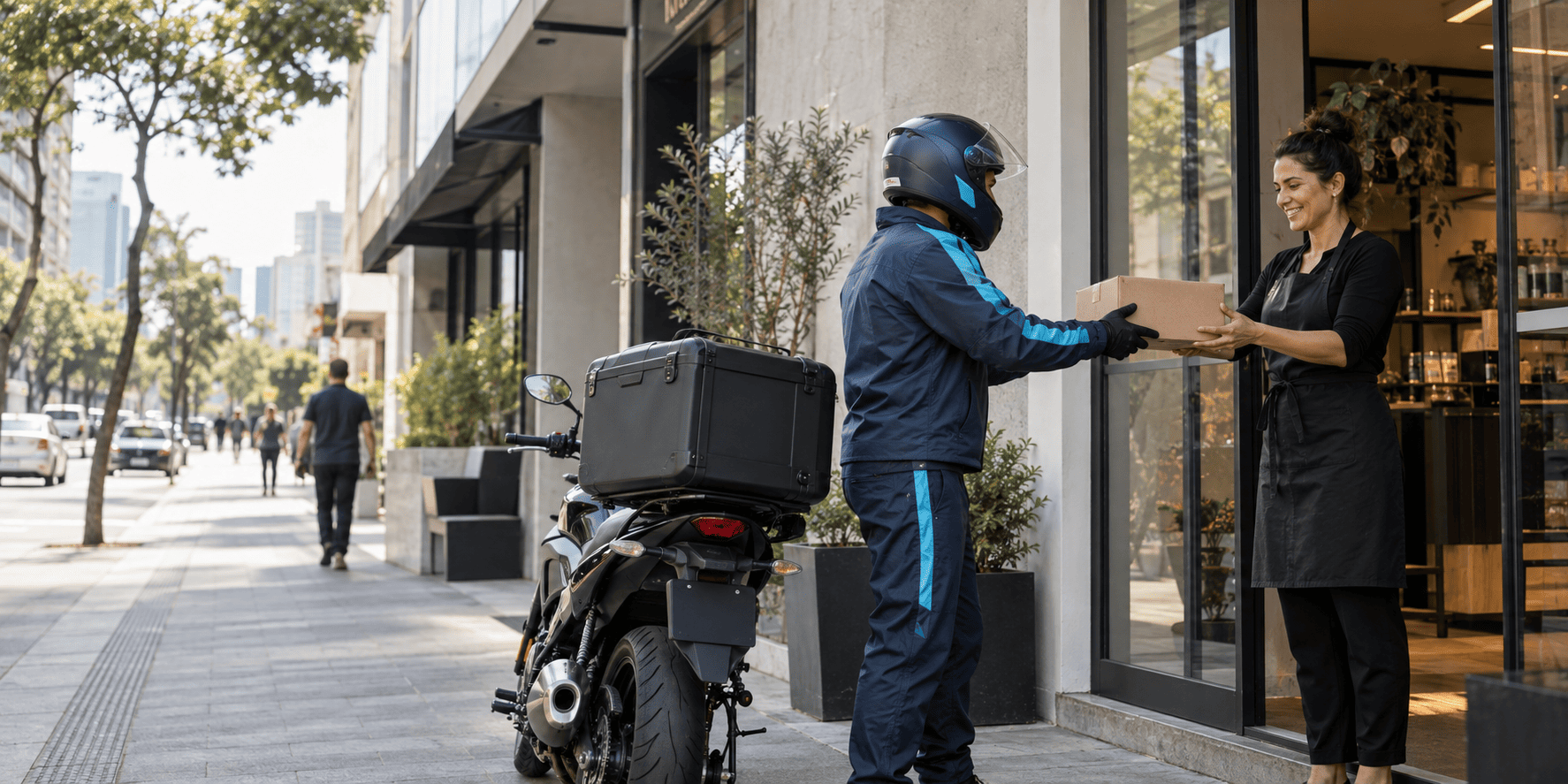 Entrega Veloox chegando a um negócio em São Paulo